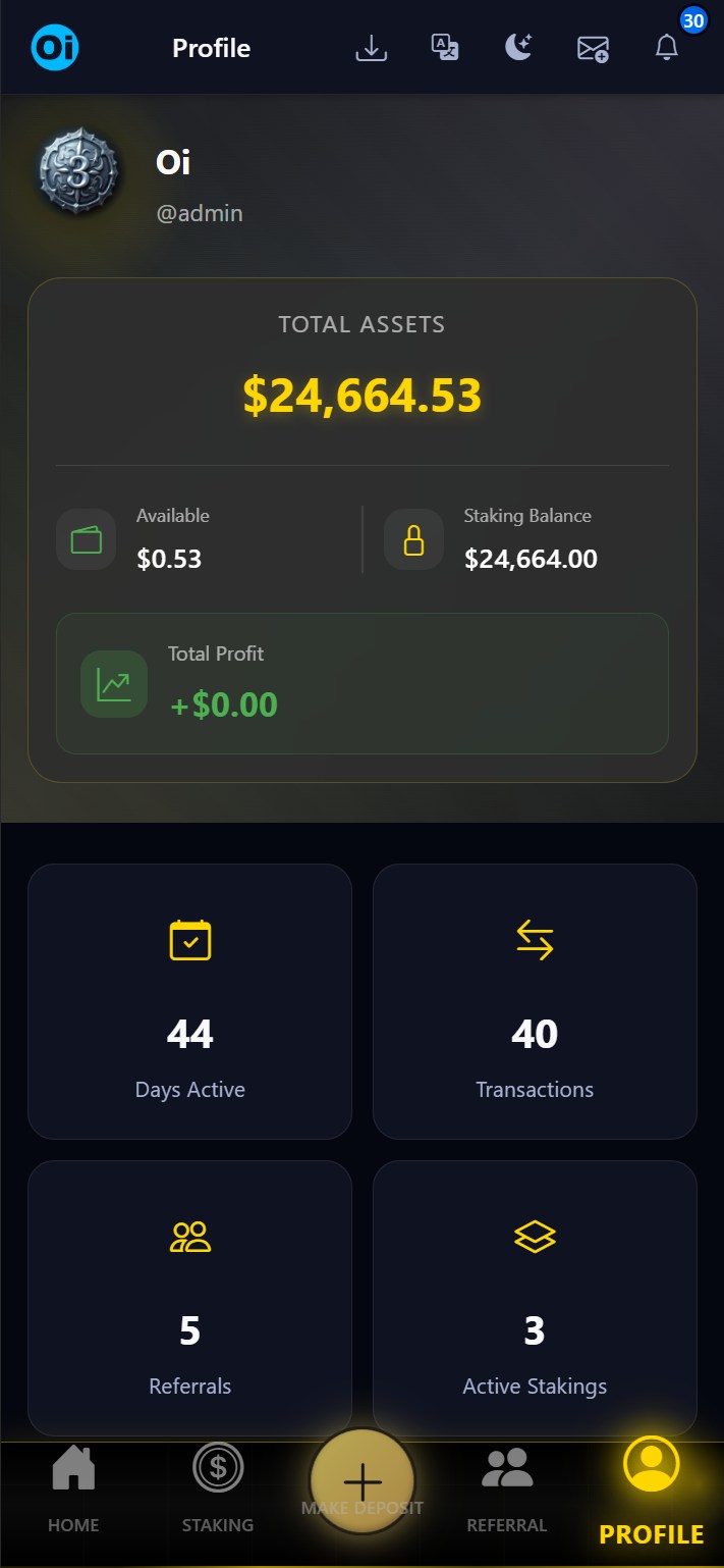 APP2 Dashboard with Staking Menu