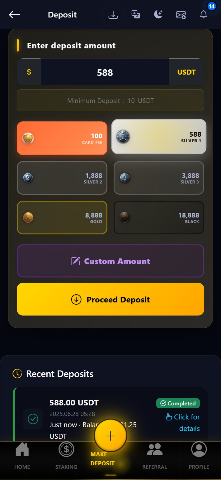 Amount selection and card payment options