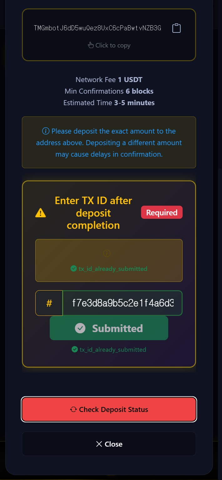 QR code view modal for deposit information