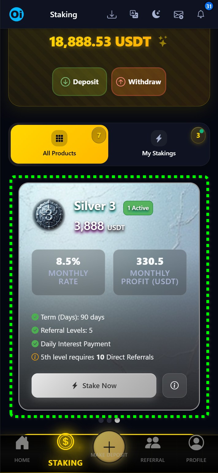 Silver 3 Staking Product