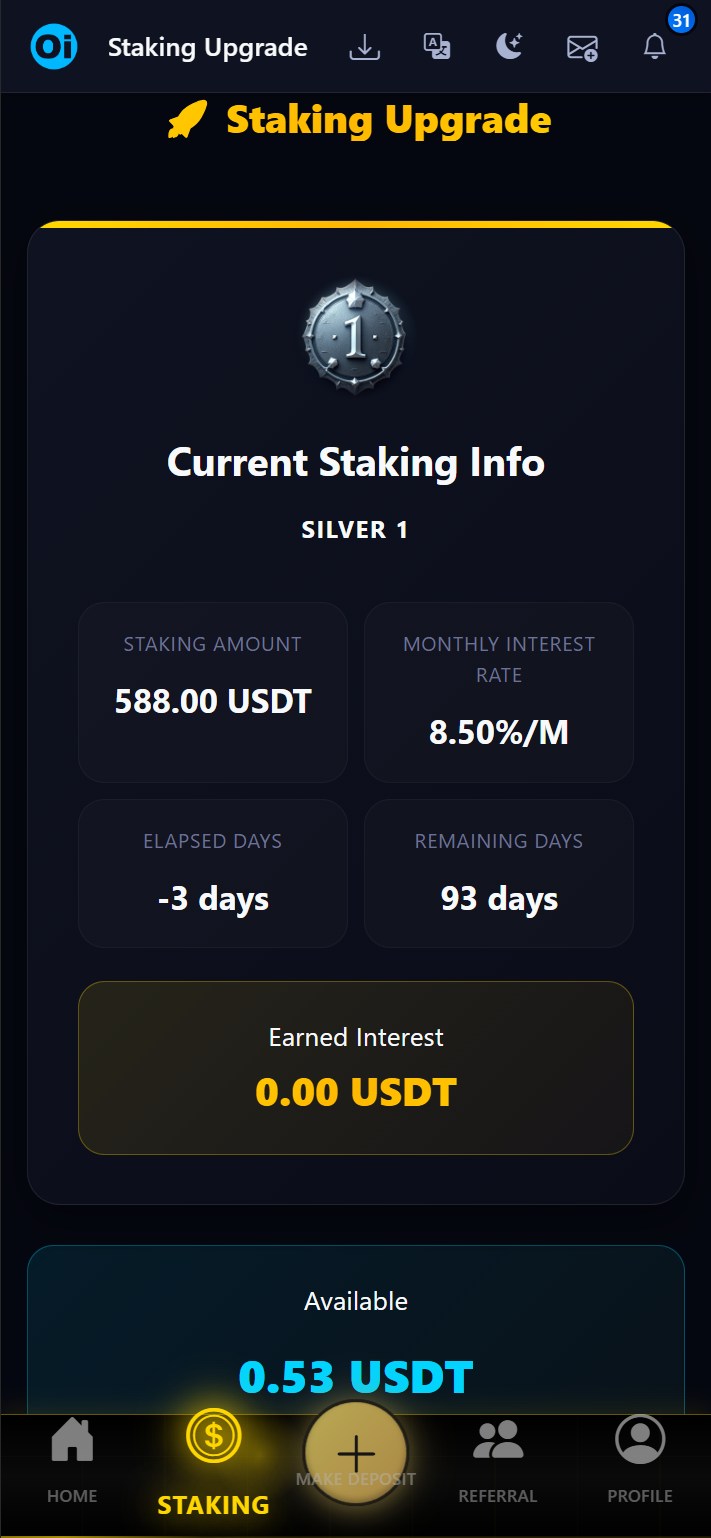 Staking upgrade start screen