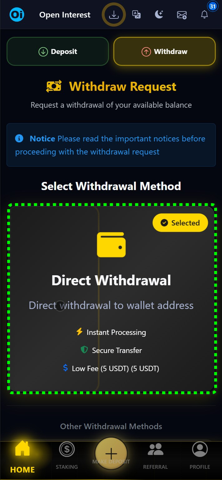 Direct withdrawal only